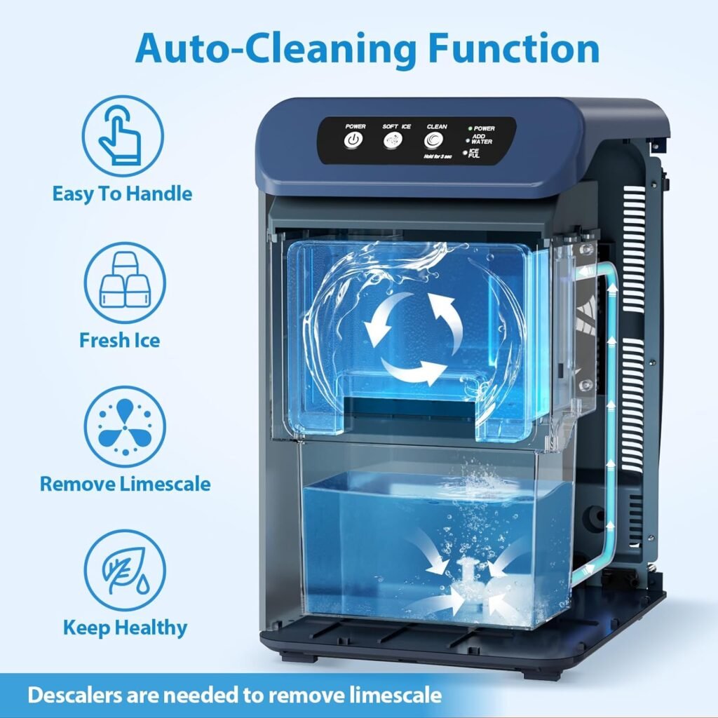 Aeitto Nugget Ice Maker Countertop, 55 lbs/Day, Chewable Ice Maker, Rapid Ice Release in 5 Mins, Auto Water Refill, Self-Cleaning, Stainless Steel Housing Ice Machine