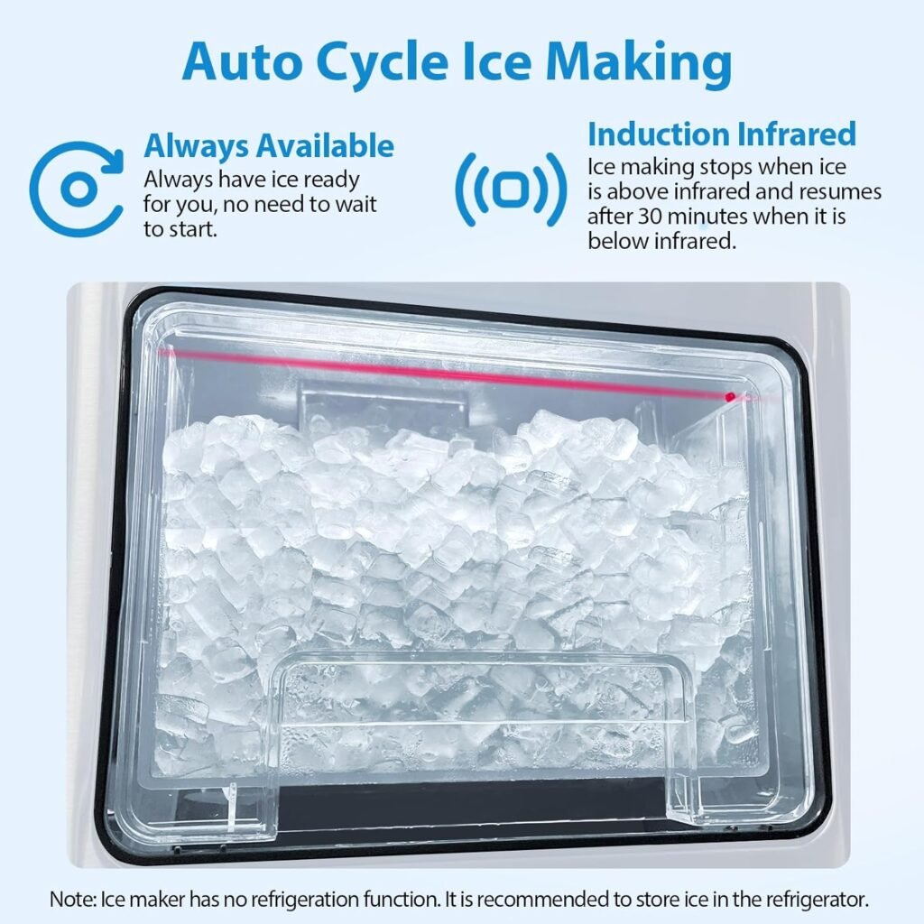 Aeitto Nugget Ice Maker Countertop, 55 lbs/Day, Chewable Ice Maker, Rapid Ice Release in 5 Mins, Auto Water Refill, Self-Cleaning, Stainless Steel Housing Ice Machine