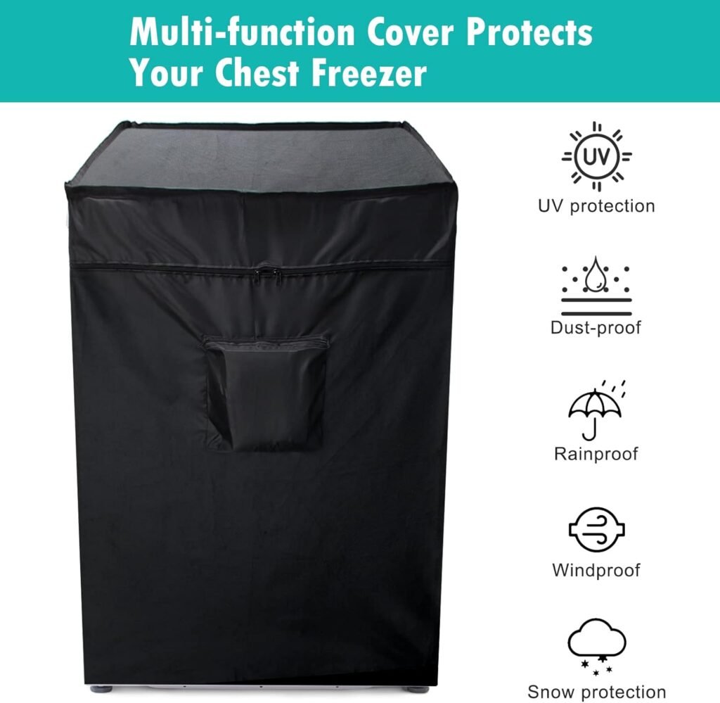 Black Chest Freezer Cover, Luxiv Waterproof Freezer Cover 25Lx23Wx34H Compact for 3.5 Cubic Feet Chest Freezer Full Cover Deep Freezer Cover with Top Cover for Open, Zipper Pocket, Strap