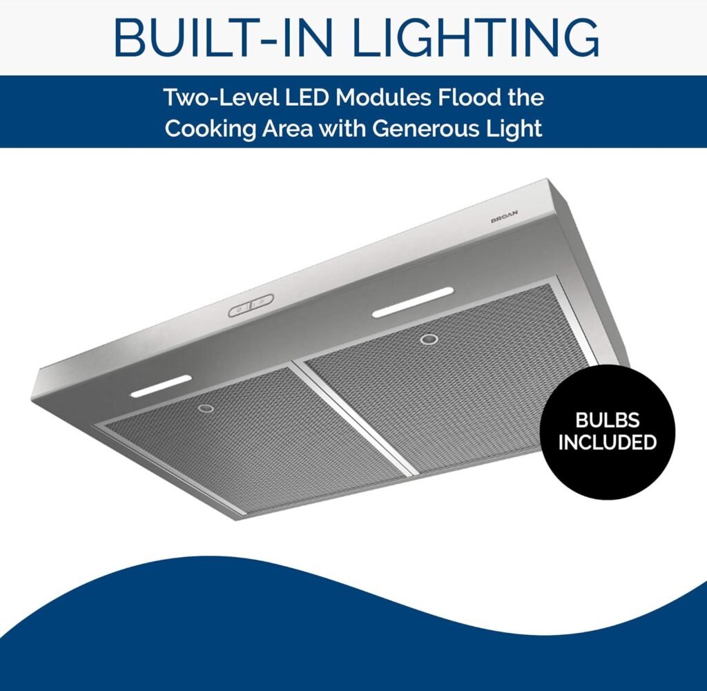 Broan- NuTone BCDF130SS Glacier Convertible Range Hood Light Exhaust Fan for Under Cabinet Stainless Steel, 375 Max Blower CFM, 30-Inch