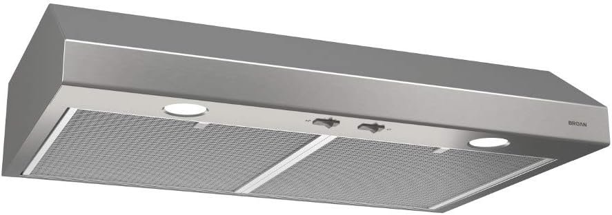 Broan-NuTone BCSD136SS Glacier Range Hood with Light, Exhaust Fan for Under Cabinet, Stainless Steel, 36-inch