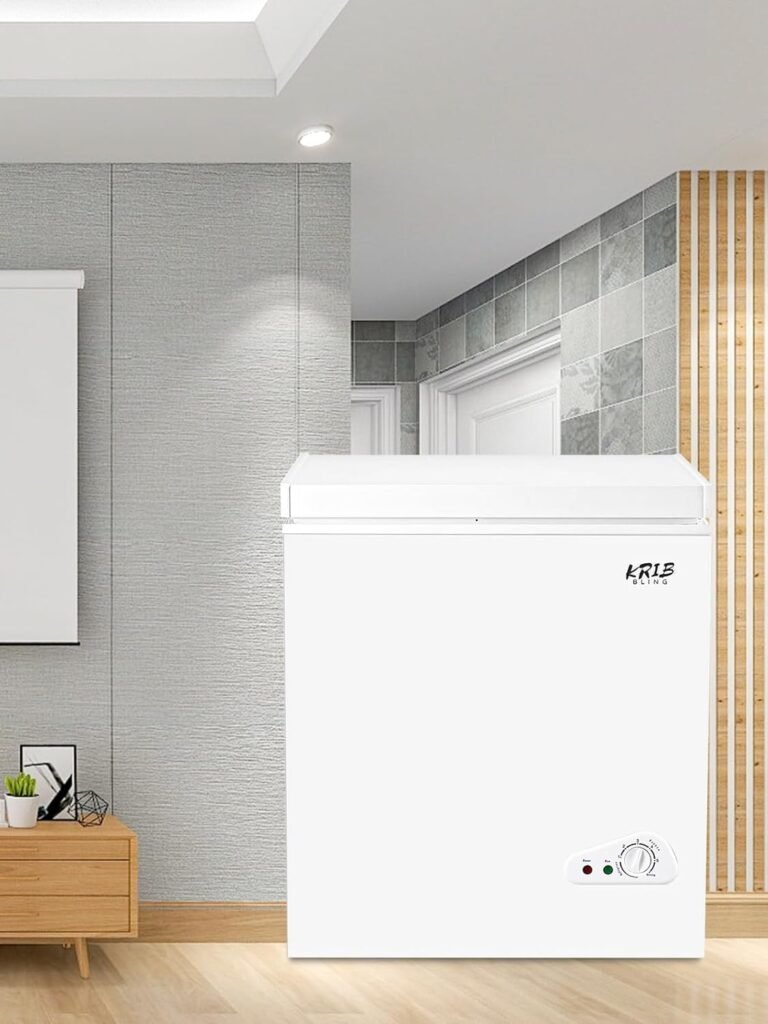 Chest Freezer Krib Bling Adjustable Thermostat Compact Freezers with Removable Storage Basket for House Kitchen Garage Basement (3.5 cu.ft, White)