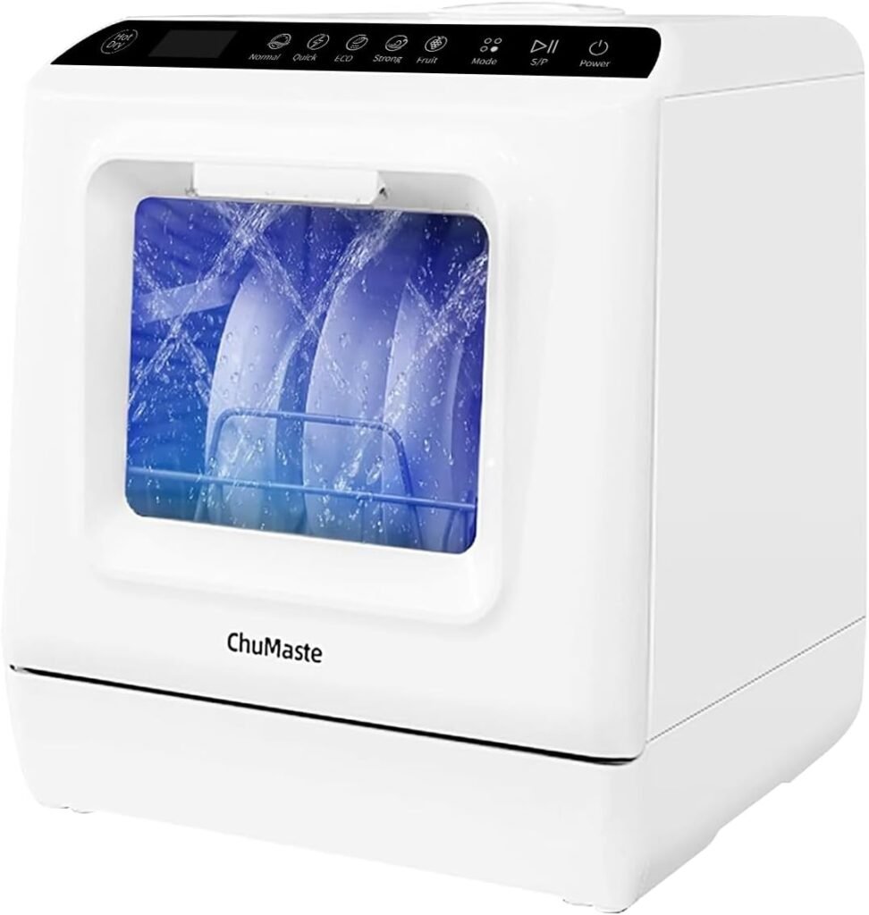 ChuMaste dishwasher, countertop dishwasher with water tank,countertop dishwasher with 5 wash programs, portable dishwasher can also be connected to the tap. For apartments, dorms, offices, RVs.