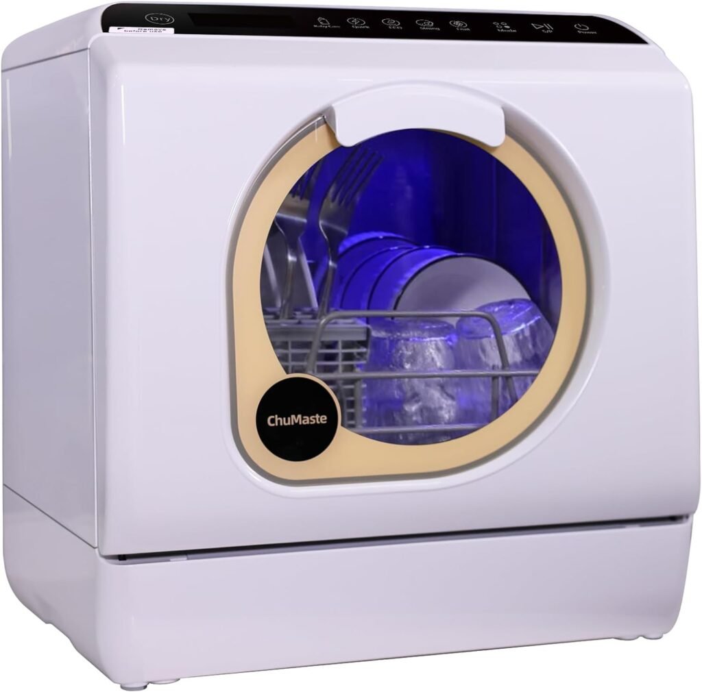ChuMaste dishwasher, countertop dishwasher with water tank,countertop dishwasher with 5 wash programs, portable dishwasher can also be connected to the tap. For apartments, dorms, offices, RVs.