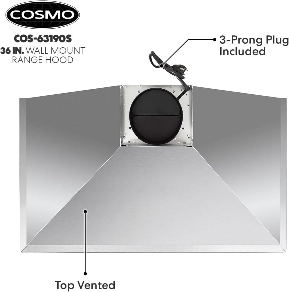 COSMO COS-63024P 30 in. Wall Mount Range Hood with Efficient Airflow, Ducted, 3-Speed Fan, Aluminum Filters, LED Lights, Chimney Style Over Stove Vent in Stainless Steel, Exhaust