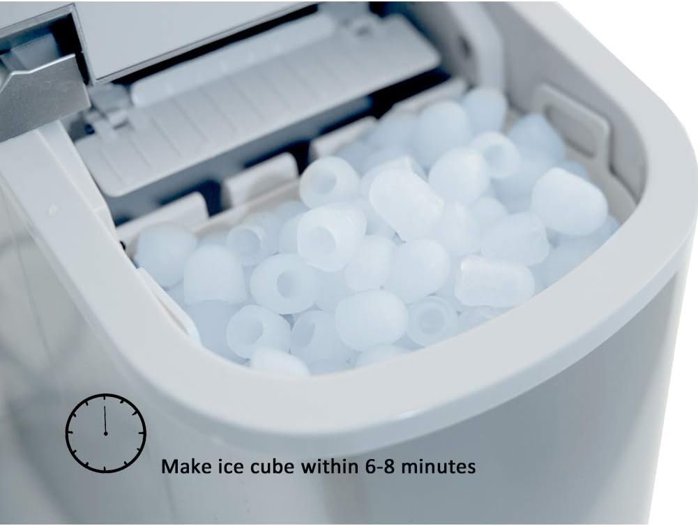 Countertop Ice Maker Portable Nugget Ice Machine Chewable Compact Mini Ice Chip Maker Nugget Machine Produce 26lbs per Day Bullet Ice Cube, Silver SMETA