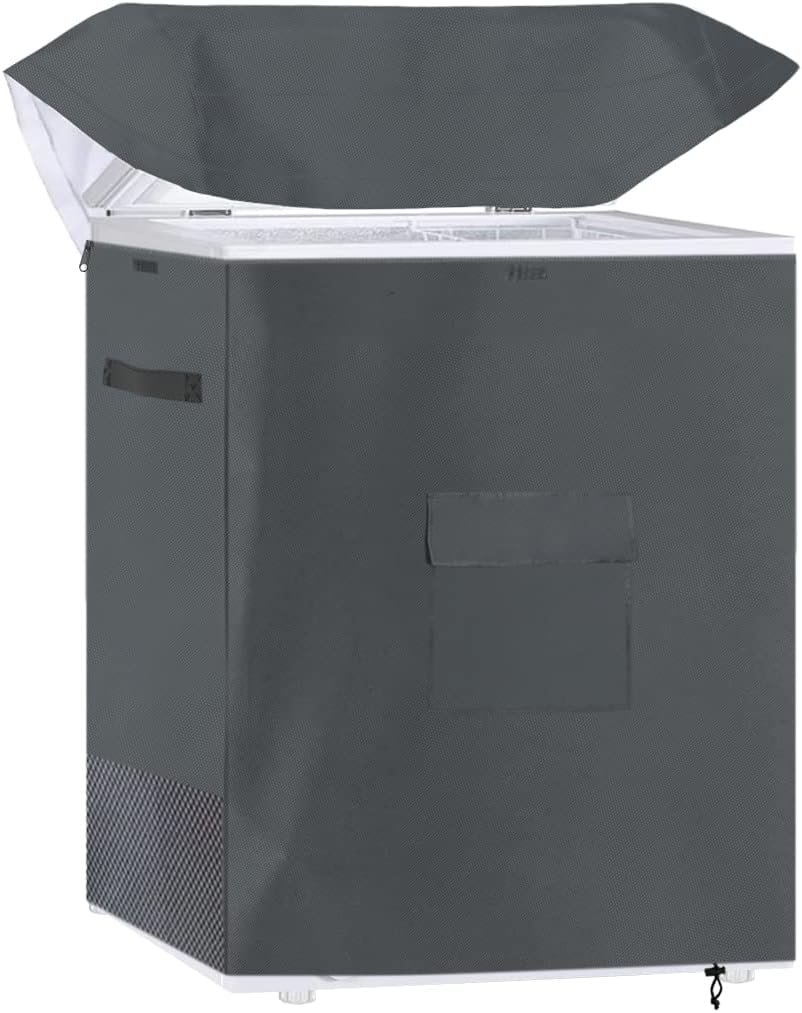 Dalema Chest Freezer Cover Waterproof,Deep Freezer Covers for Outside,Outdoor Chest Freezer Covers for Outside 5.0 Cubic Feet Freezer,Top with Zipper to Open(28L x 23W x 34H,Grey).