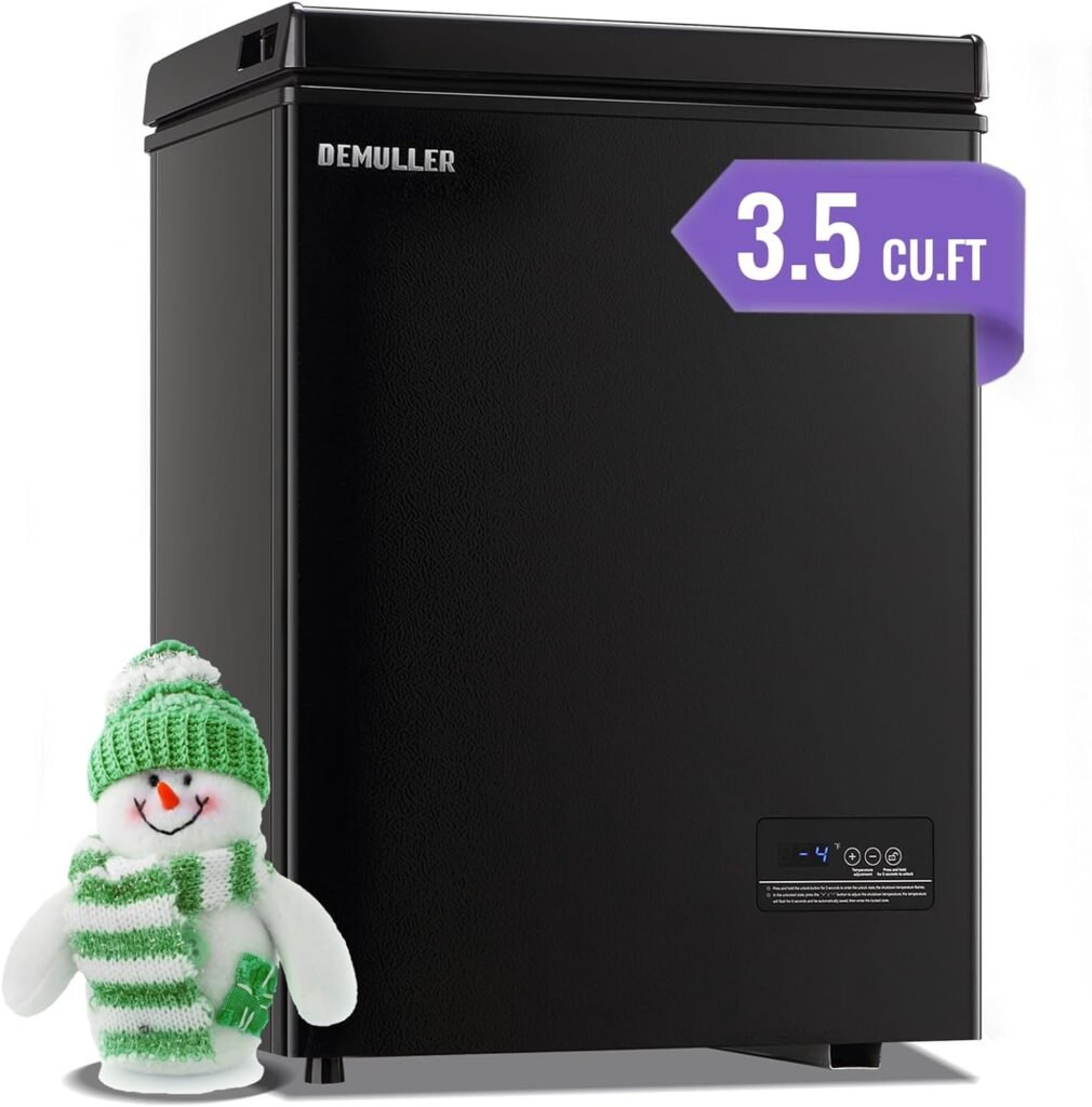 DEMULLER Deep Chest Freezer Mini Freezer with Electronic Display Screen Free-Standing Top Door Freezer Electronic Thermostat Accurate to 1℉ Black