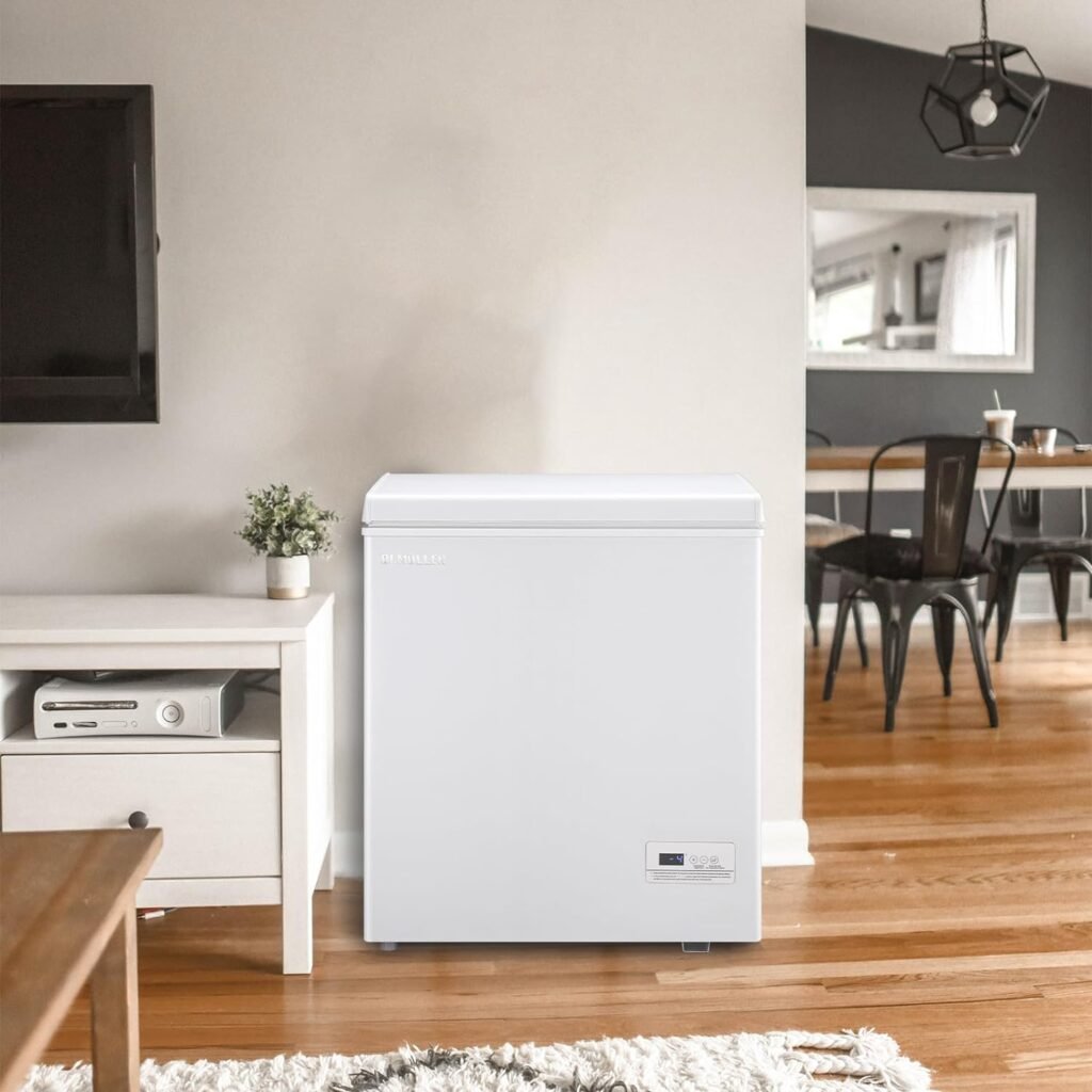 DEMULLER Deep Chest Freezer Mini Freezer with Electronic Display Screen Free-Standing Top Door Freezer Electronic Thermostat Accurate to 1℉ Black
