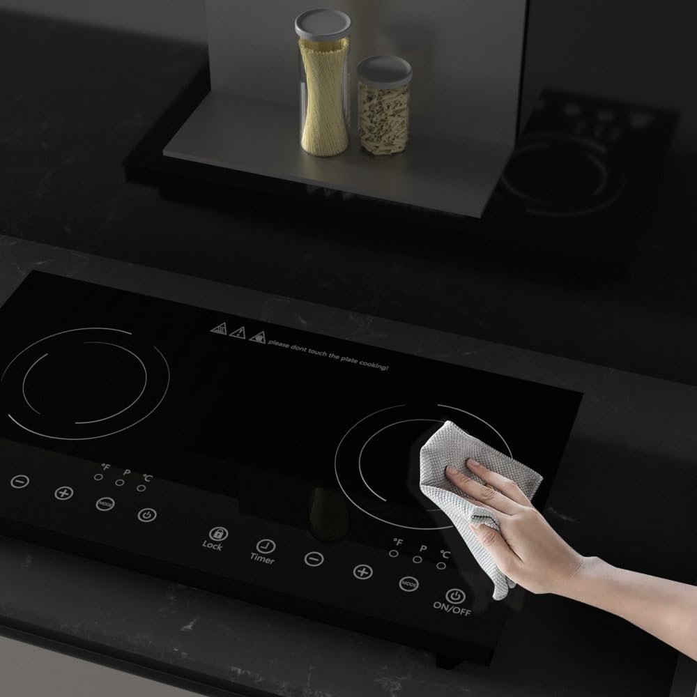 Double Induction Cooktop, 1800W Electric Cooktop with 2 Burner, Portable Countertop Burner with LED Sensor Touch Screen, 17 Power Levels 21 Temperature Setting Child Safety Lock, 3 Hours Timer