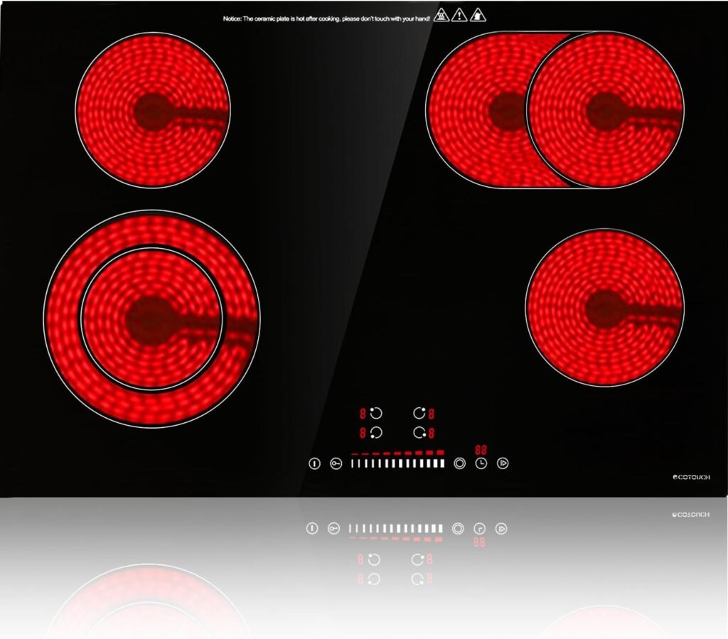 ECOTOUCH 6800W 30 Inch Electric Cooktop 4 Burners,Built-in,ETL  FCC Certificated,Quick Boil,Dual Ring,Hot Surface Indicator,30 Ceramic Glass Radiant Electric Stove Top,220-240v,Hard Wire