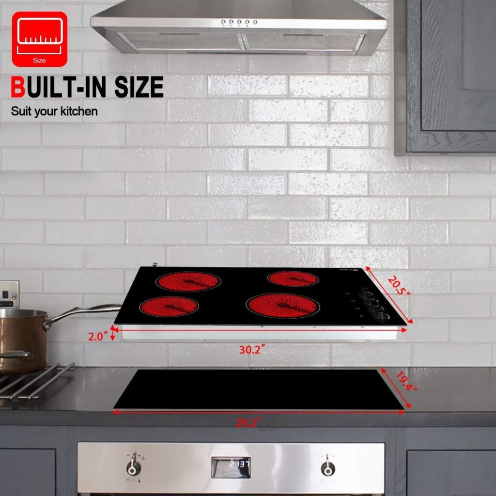 Electric Cooktop 36 Inch, GASLAND Chef CH90BS Built-in Radiant Stovetop 5 Burners, 220V, 7 Power Levels, Mechanical Knob Control, Hot Warning, Hardwired