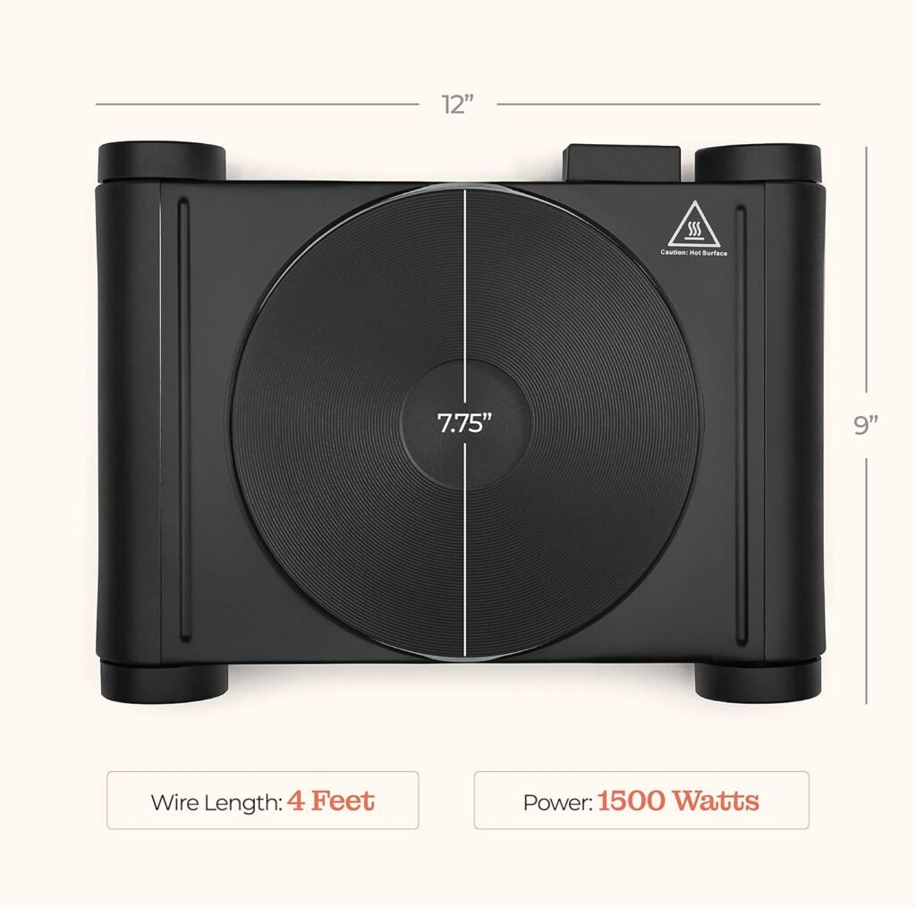 Electric Double Stovetop Hot Plate for Cooking 1800W 7.3/4 Glass Cast Iron Portable Stove Burners Cool Touch Handle Cooktop Keeps Food Warm Temperature Controls Electric Burner for Kitchen, Dorm