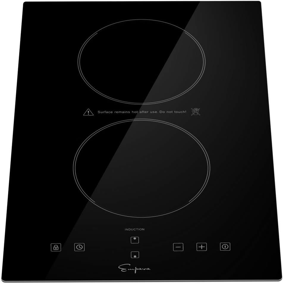 Empava Electric Stove Induction Cooktop Vertical with Dual Burners Vitro Smooth Surface 120V, 12 Inch, Black Ceramic Glass