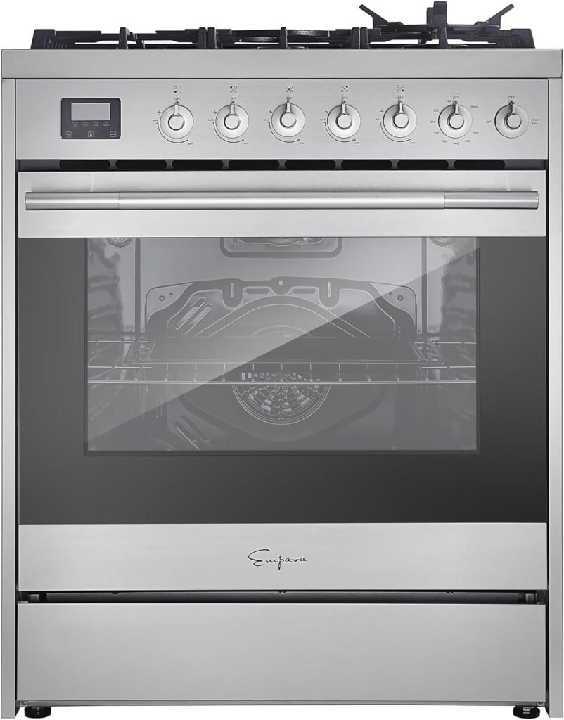 Empava Slide-In Gas Range 30 Single Oven 5.0 Cu. Ft, with 5 Sealed High-Low Burners  Touch Timer, Heavy Duty Continuous Grates in Stainless Steel, 30 Inch