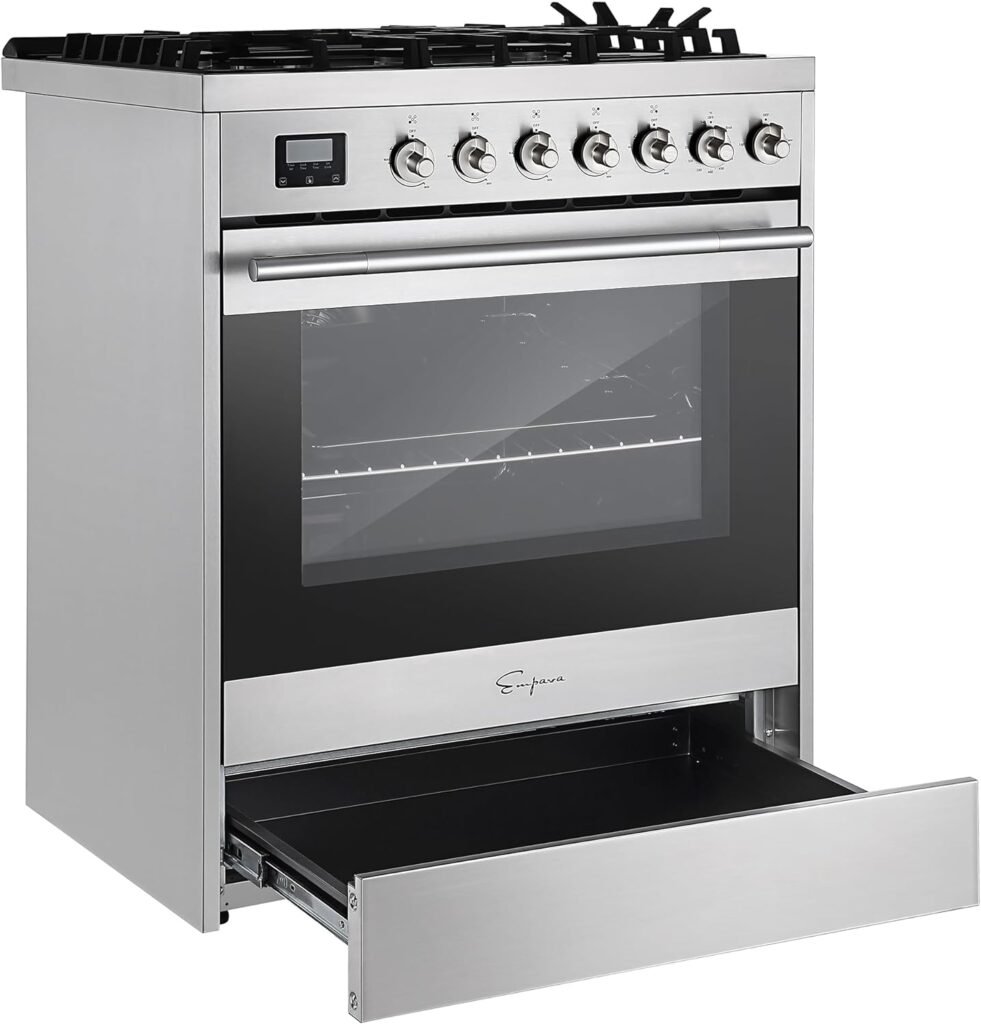 Empava Slide-In Gas Range 30 Single Oven 5.0 Cu. Ft, with 5 Sealed High-Low Burners  Touch Timer, Heavy Duty Continuous Grates in Stainless Steel, 30 Inch