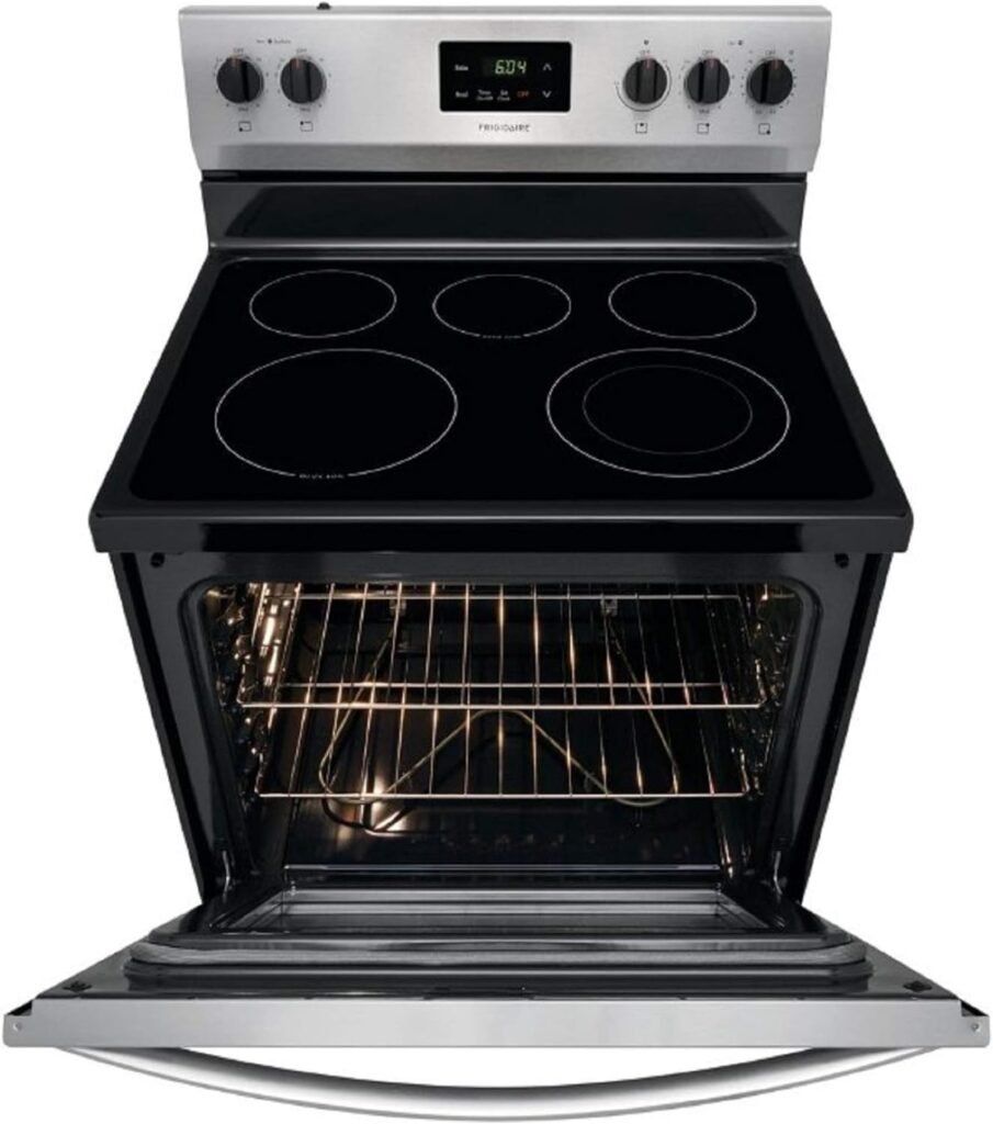 Frigidaire FCRE3052AS 30 Freestanding Electric Range with 5.3 cu. ft. Capacity Quick Boil Store-More Storage Drawer and SpaceWise Expandable Elements in Stainless Steel