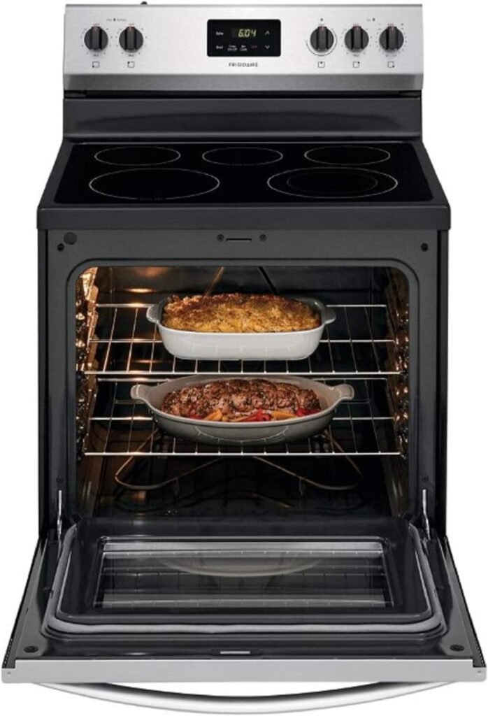 Frigidaire FCRE3052AS 30 Freestanding Electric Range with 5.3 cu. ft. Capacity Quick Boil Store-More Storage Drawer and SpaceWise Expandable Elements in Stainless Steel