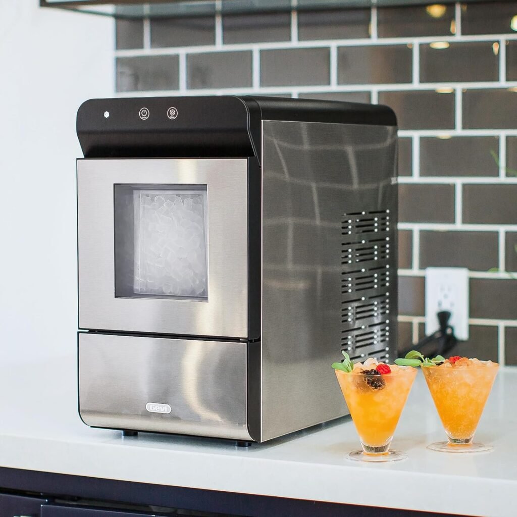 Gevi Household V2.0 Countertop Nugget Ice Maker | Self-Cleaning Pellet Ice Machine | Stainless Steel Housing |16.9H Fits Perfectly Under Wall Cabinet | Black with Viewing Window