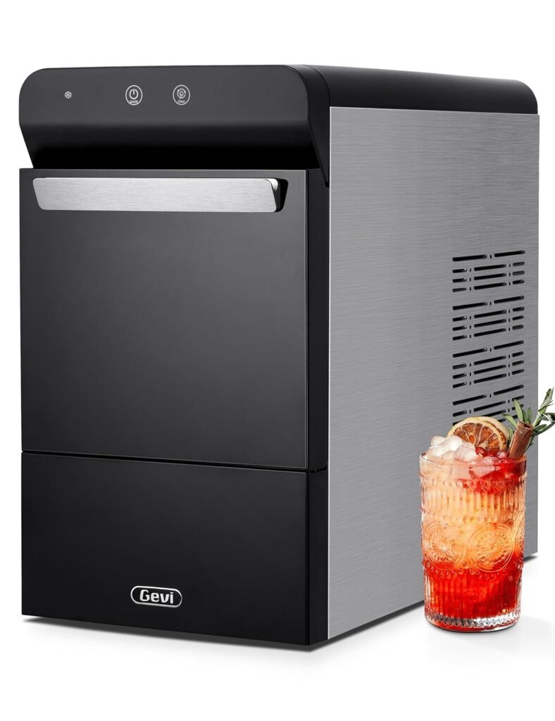 Gevi Household V2.0 Countertop Nugget Ice Maker | Self-Cleaning Pellet Ice Machine | Stainless Steel Housing |16.9H Fits Perfectly Under Wall Cabinet | Black with Viewing Window
