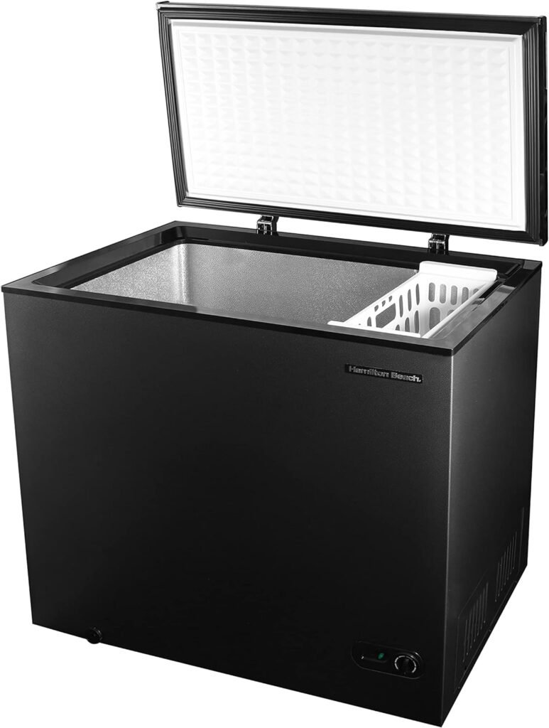 Hamilton Beach, HBFRF713 Chest Deep Freezer, 7 Cu. Ft. Capacity, Granita Rugged Design-Adjustable Thermostat-Removable Vinyl Coated Wire Basket-Easy Defrost Drain, Black Hamilton Beach, HBFRF713 Chest Deep Freezer, 7 Cu. Ft. Capacity, Granita Rugged Design-Adjustable Thermostat-Removable Vinyl Coated Wire Basket-Easy Defrost Drain, Black