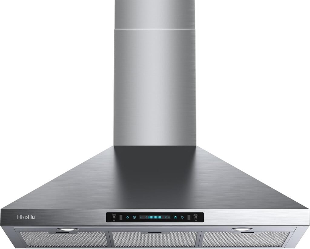 HisoHu Wall Mount Range Hood 36 Inch, 780 CFM with Ducted Convertible Ductless (Kit Included), 4 Speed Gesture SensingTouch Control Panel, Stainless Steel Kitchen Vent (36 Inch)
