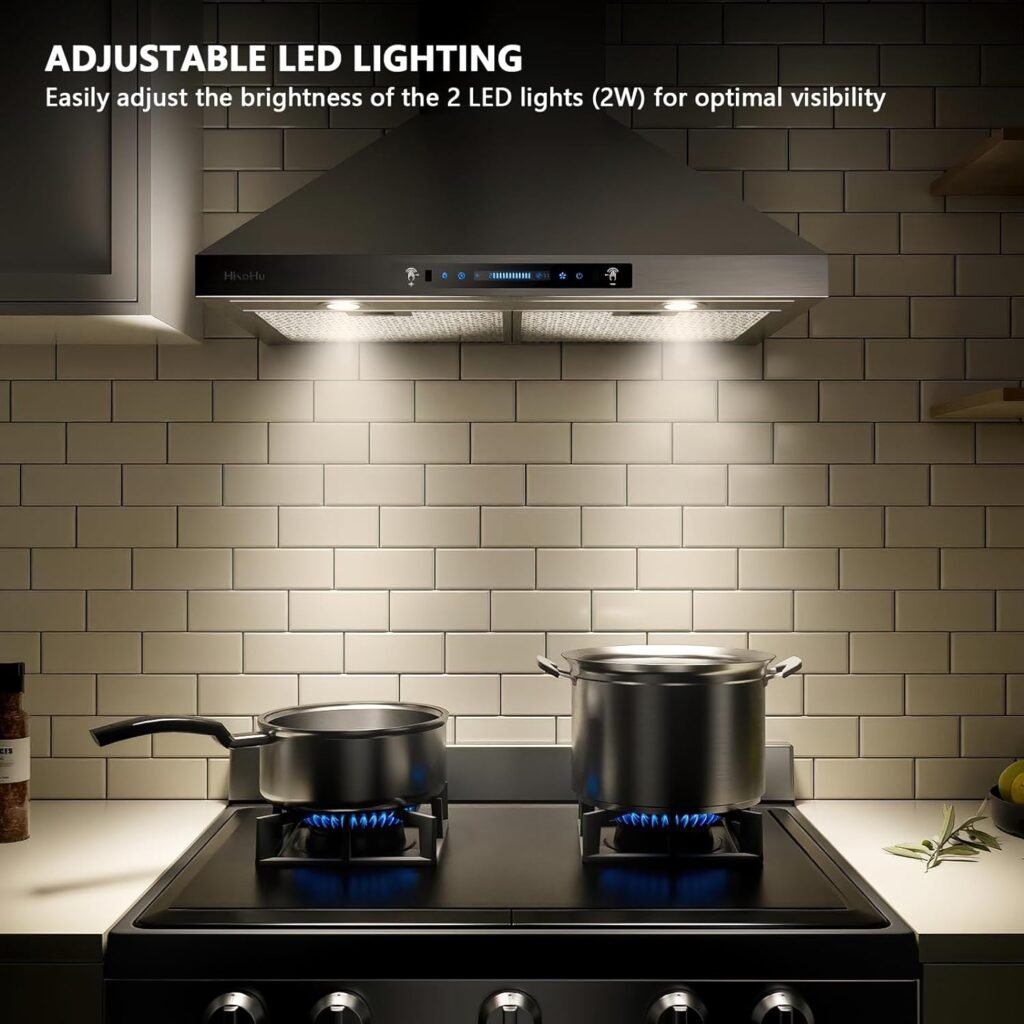HisoHu Wall Mount Range Hood 36 Inch, 780 CFM with Ducted Convertible Ductless (Kit Included), 4 Speed Gesture SensingTouch Control Panel, Stainless Steel Kitchen Vent (36 Inch)
