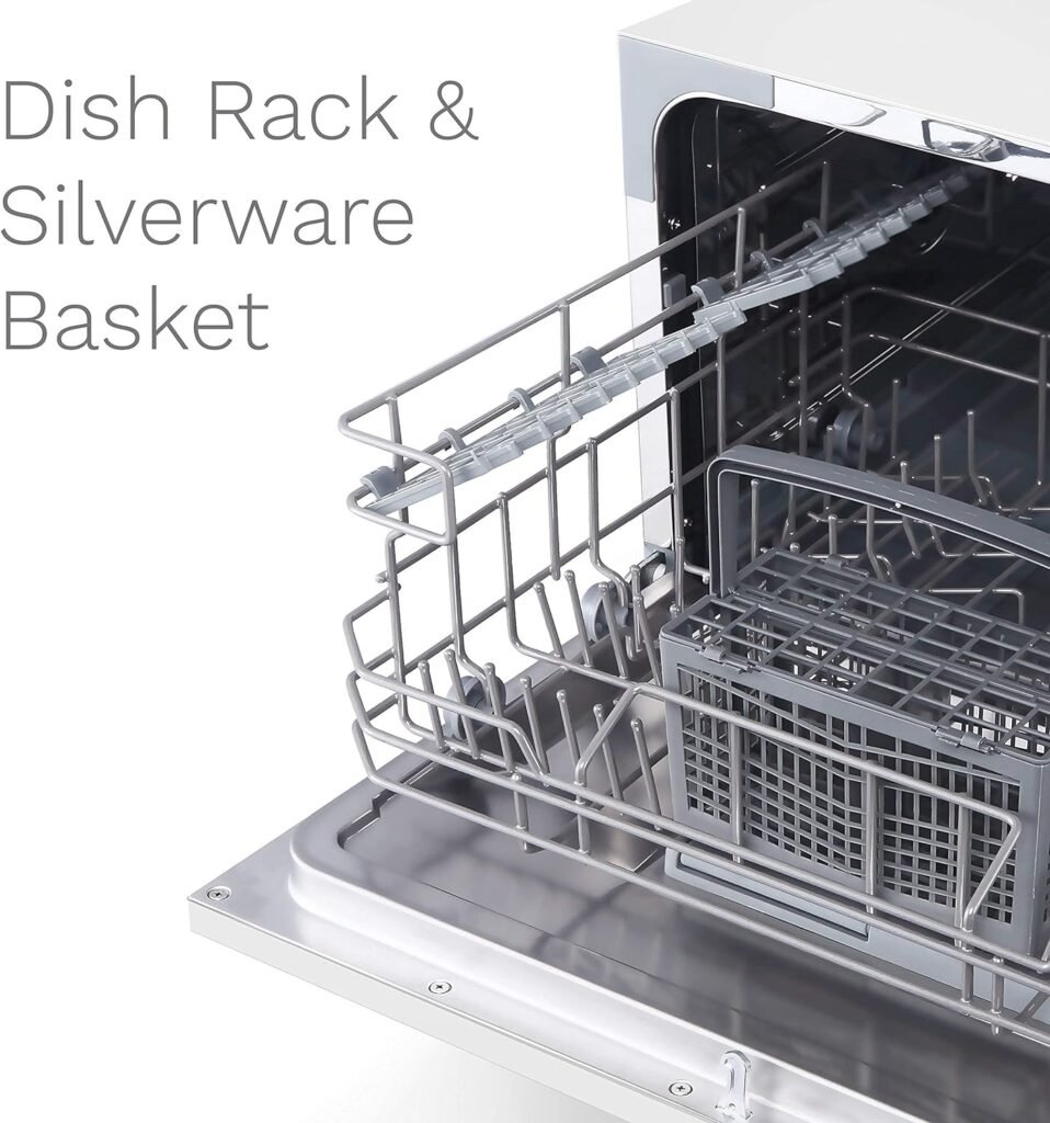 hOmeLabs Compact Countertop Dishwasher - Energy Star Portable Mini Dish Washer in Stainless Steel Interior for Small Apartment Office and Home Kitchen with 6 Place Setting Rack and Silverware Basket