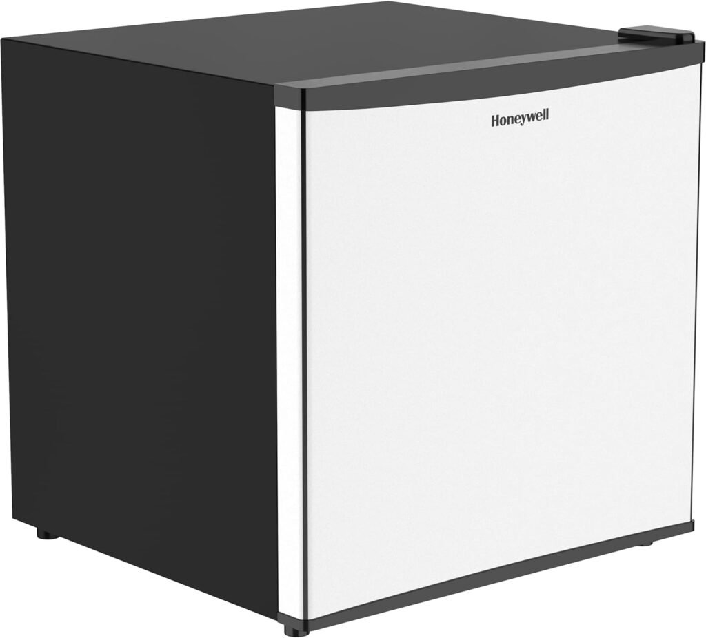 Honeywell Mini Compact Freezer Countertop, 1.1 Cubic Feet, Single Door Upright Freezer with Reversible Door, Removable Shelves, for Home, Dorms, Apartment, Office- Black