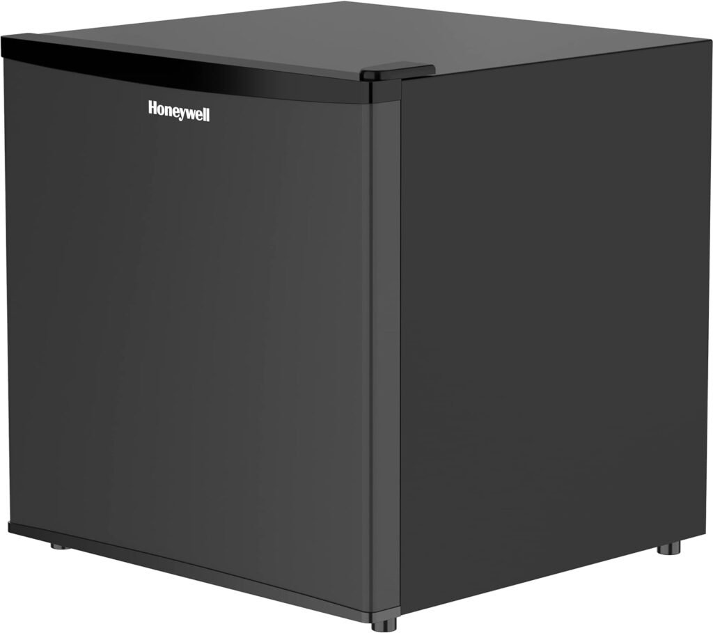 Honeywell Mini Compact Freezer Countertop, 1.1 Cubic Feet, Single Door Upright Freezer with Reversible Door, Removable Shelves, for Home, Dorms, Apartment, Office- Black