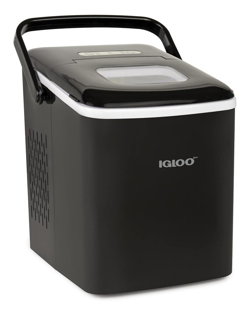 Igloo Automatic Ice Maker, Self- Cleaning, Countertop Size, 26 Pounds in 24 Hours,9 Large or Small Cubes in 7 Minutes,LED Control Panel, Scoop Included, for Water Bottles,Mixed Drinks,Black