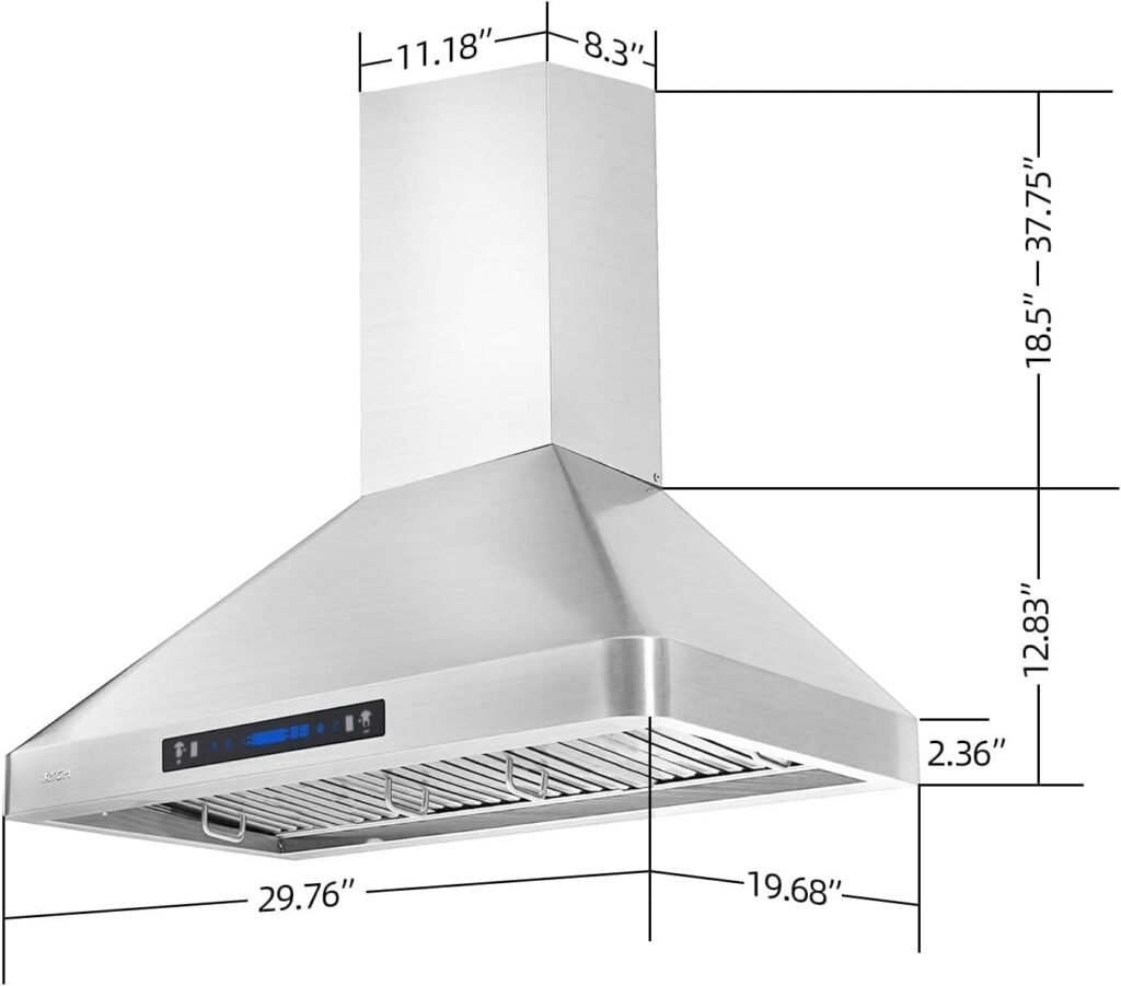 IKTCH 30Wall Mount Range Hood, 900 CFM Ducted Range Hood with 4 Speed Fan, Durable Stainless Steel Range Hood 30 inch with Gesture Sensing  Touch Control Making life Smarter IKP01-30