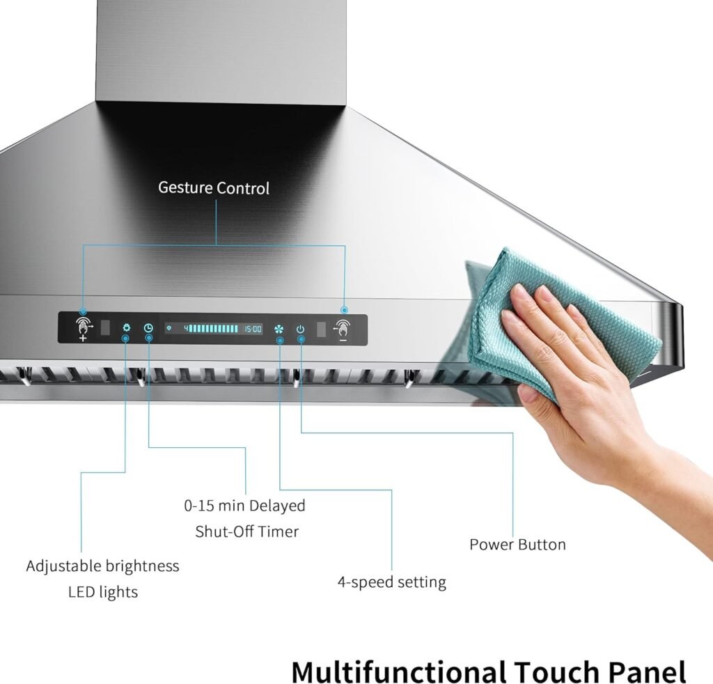 IKTCH 30Wall Mount Range Hood, 900 CFM Ducted Range Hood with 4 Speed Fan, Durable Stainless Steel Range Hood 30 inch with Gesture Sensing  Touch Control Making life Smarter IKP01-30