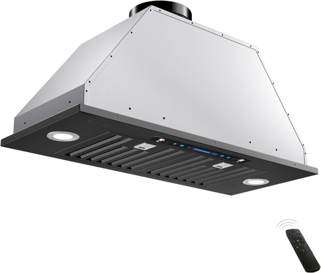 IKTCH 36 inch Black Built-in/Insert Range Hood, 900 CFM Ducted/Ductless Stainless Steel Kitchen Vent Hood with 4 Speed Gesture SensingTouch Control Panel(IKB01-36-BSS)