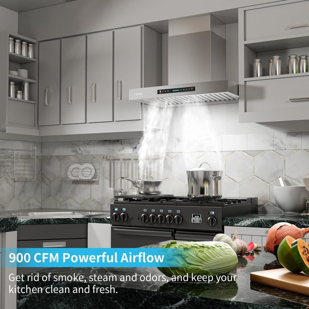IKTCH Wall Mounted Range Hood 30 inch, 900 CFM Ducted/Ductless Range Hood, Stainless Steel Range Hood with Gesture Sensing Touch Control IKP02R-30 IKTCH Wall Mounted Range Hood 30 inch, 900 CFM Ducted/Ductless Range Hood, Stainless Steel Range Hood with Gesture Sensing Touch Control IKP02R-30