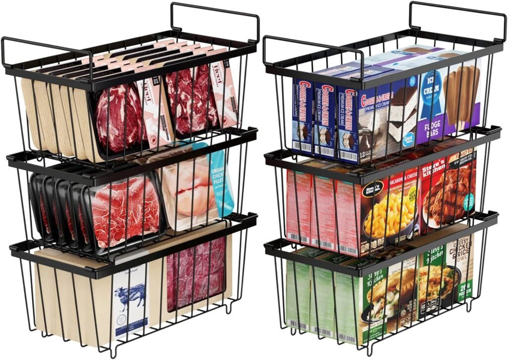 iSPECLE Chest Freezer Organizer - 4 Pack Stackable Freezer Organizer Bins for Most 7 Cu.FT Freezer Sort Frozen Meats, Deep Freezer Organizer Bins with Handle Add Space Easy Reach, White