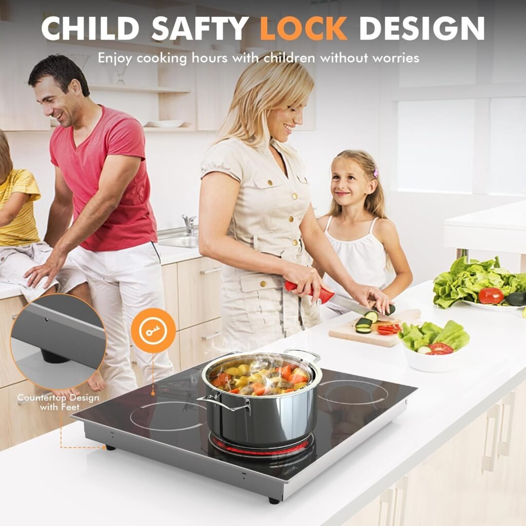 Jessier Electric Cooktop 30 Inch - 5 Burners Countertop  Built-in Ceramic Cooktop, Electric Stove Top with Glass Protection Metal Frame, 9 Heating Level, 8400W, 220-240V for Hard Wire(No Plug)