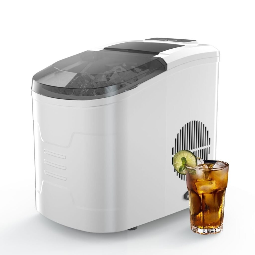 JOMAYZER Outdoor Ice Maker, DC/AC 12V-240V 26lbs/24H Portable Countertop Ice Machine, 9 Bullet-Shaped ice Cubes Ready in 6 Minutes, DC 12V/24V Ice Maker for Camping, Travel and Home Use