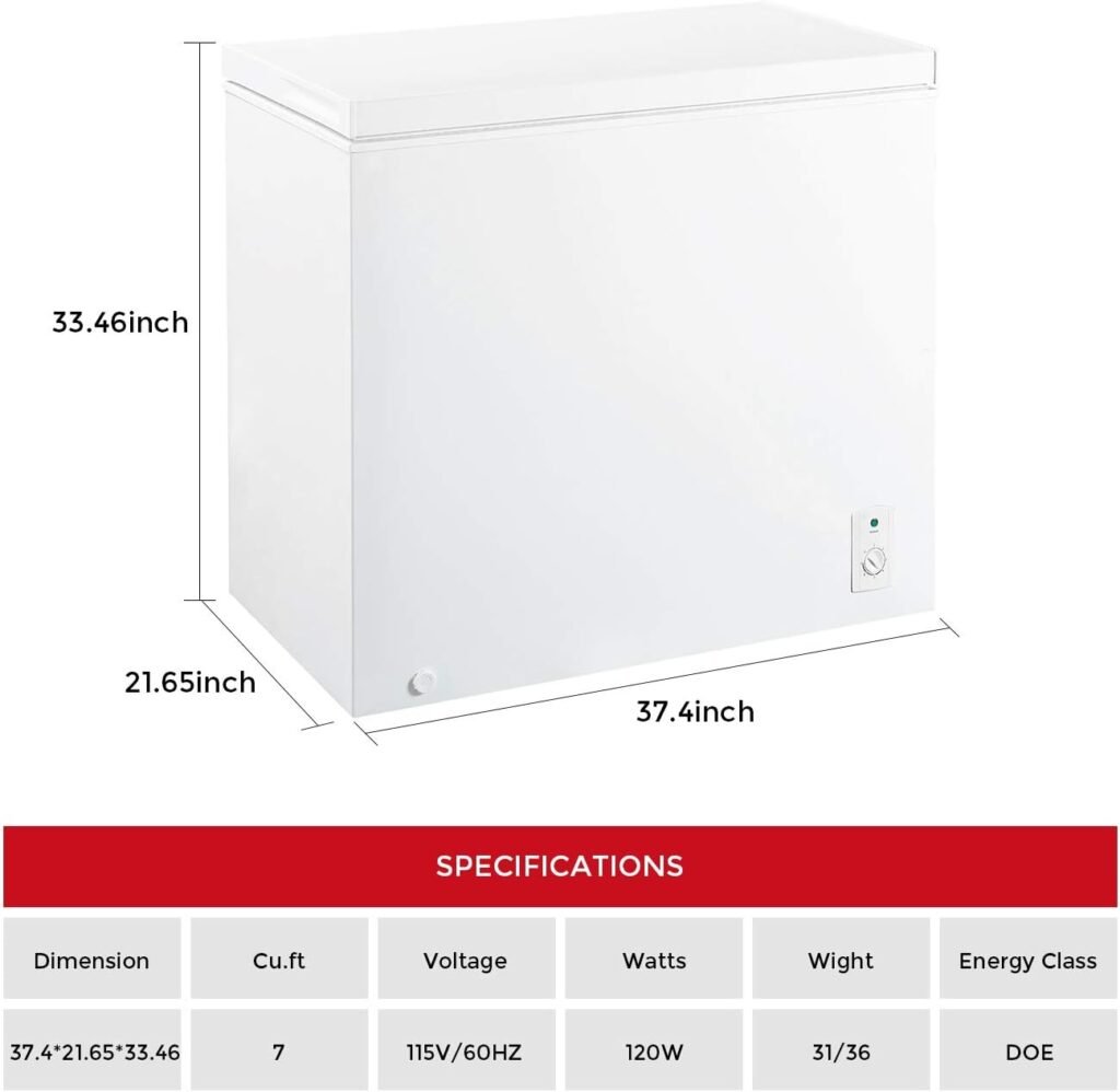 KEG 7.0 cu ft Top Chest Freezer with Adjustable Thermostat and Removable Storage Basket, Freezing Machine for Home and Kitchen