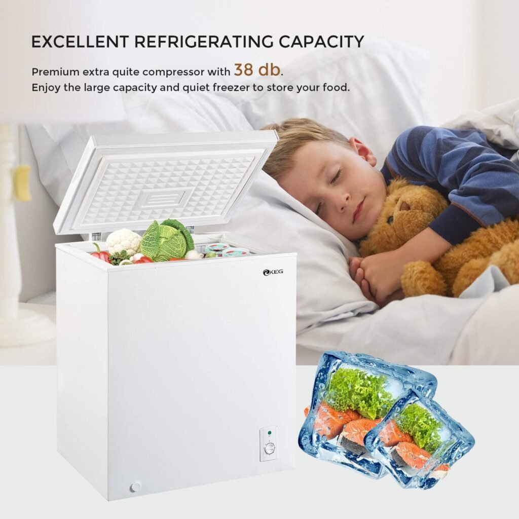 KEG 7.0 cu ft Top Chest Freezer with Adjustable Thermostat and Removable Storage Basket, Freezing Machine for Home and Kitchen