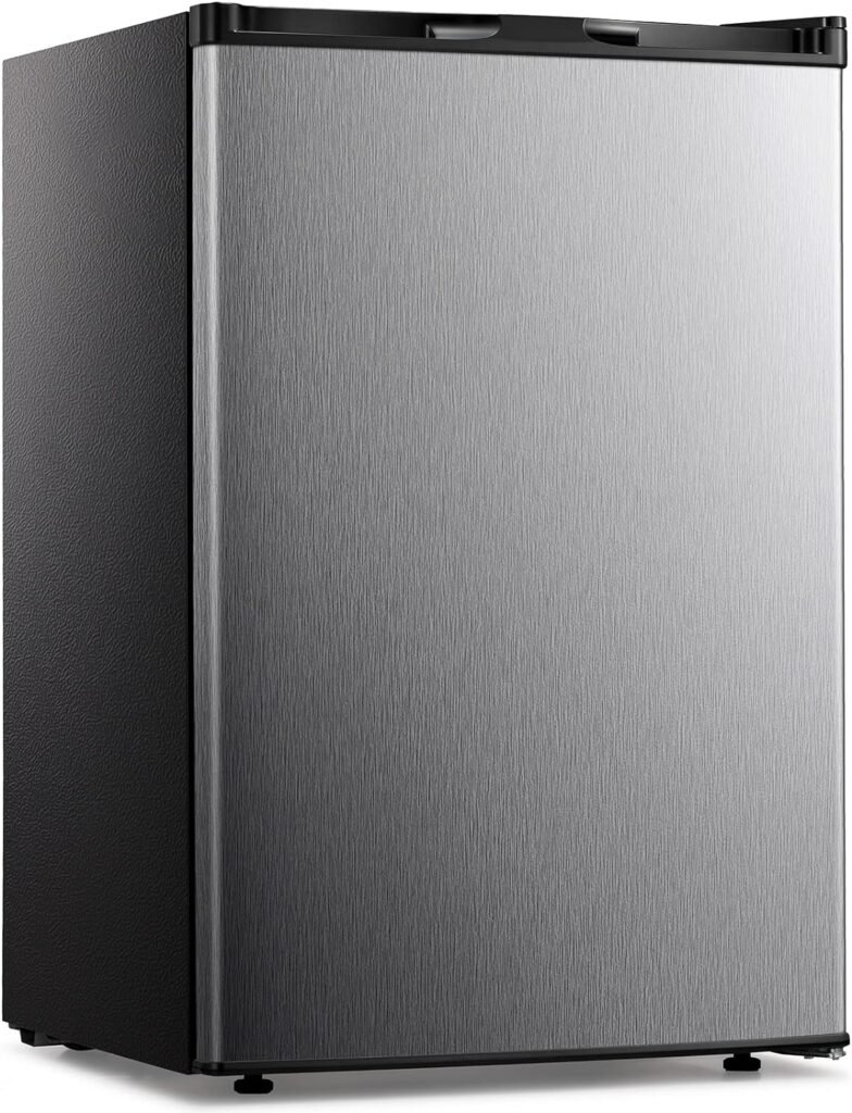 Kismile 3.0 Cu.ft Compact Upright Freezer with Reversible Single Door,Removable Shelves Mini Freezer with Adjustable Thermostat for Home/Kitchen/Office (3.0 Cu.ft, Stainless Steel)