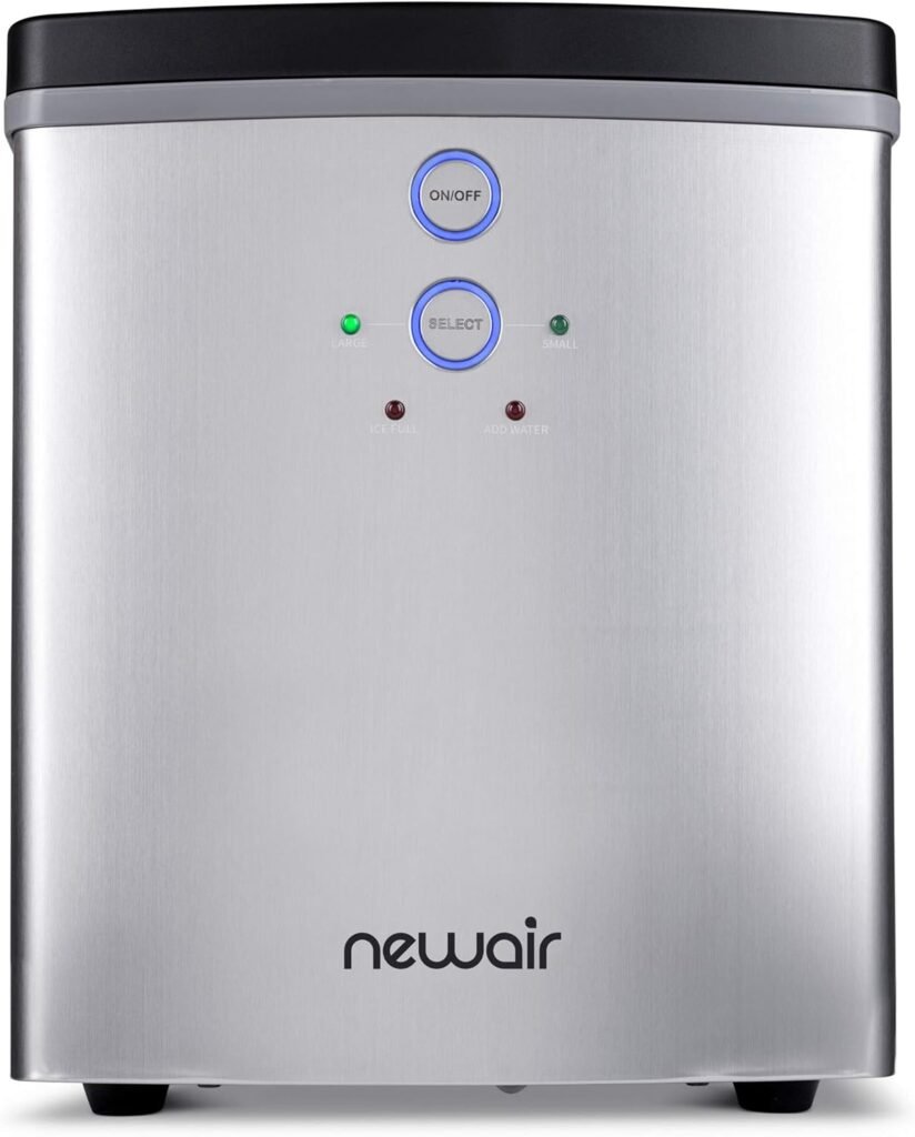 Newair Portable Countertop Ice Maker, Silver | 33 lbs. Of Ice A Day, Ice Cubes Ready In 8 Minutes With 2 Ice Bullet Sizes | Ideal For Home, Office, Bar, RV NIM033SS00