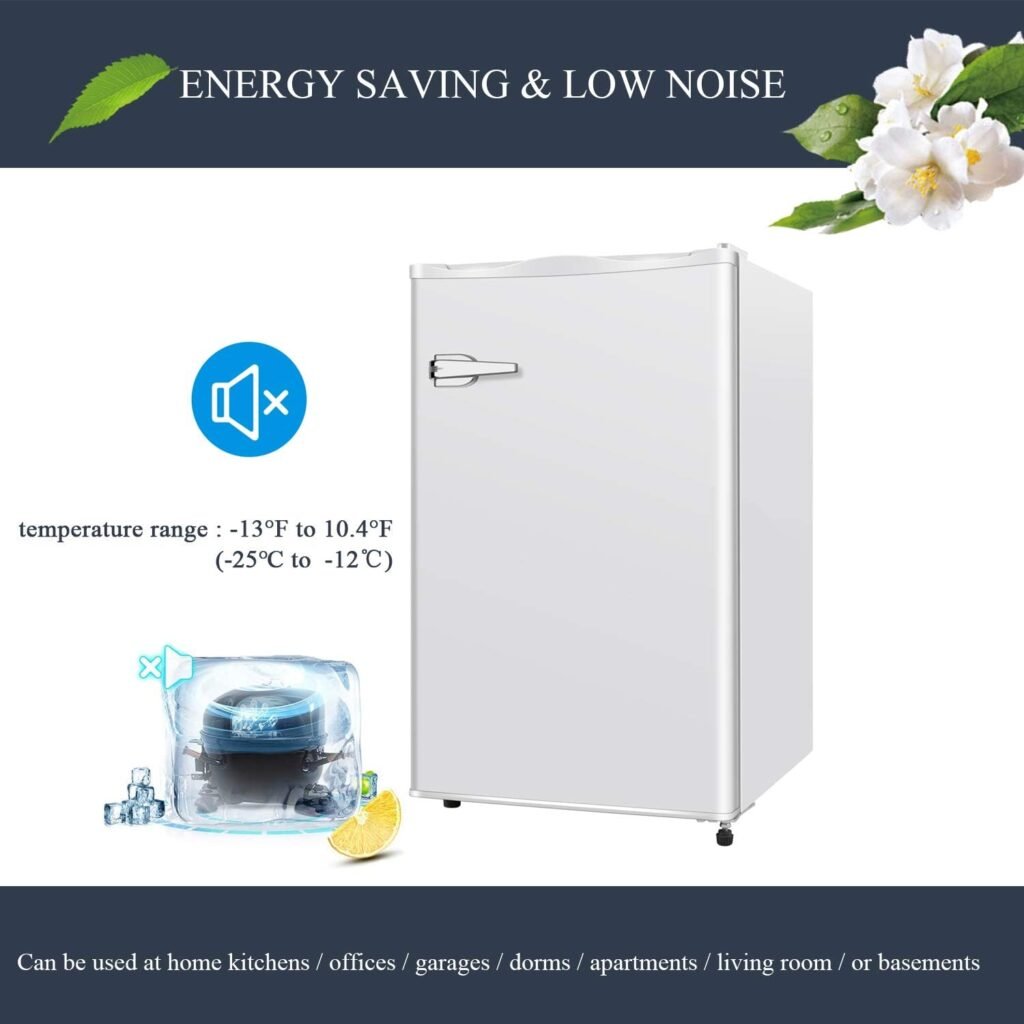 R.W.FLAME 1.2 Cu.ft Upright Freezer- Mini Compact Freezer with Handle, Stainless Steel Single Door, Small Freezer for Home/Office/Dorm/Apartment (Black)