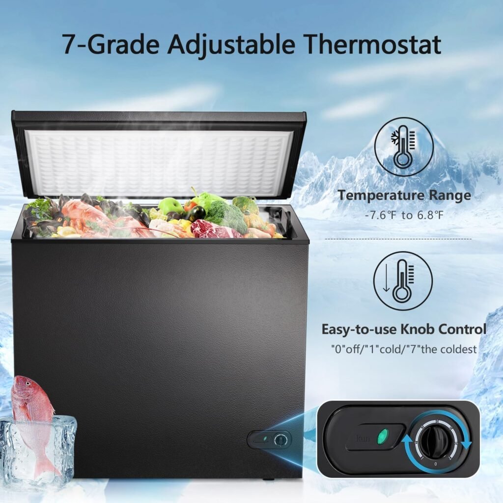 R.W.FLAME Chest Freezer 3.5 Cubic Feet, Deep Freezer, Adjustable Temperature, Energy Saving, Top Open Door Compact Freezer (3.5 Cubic Feet, Black)