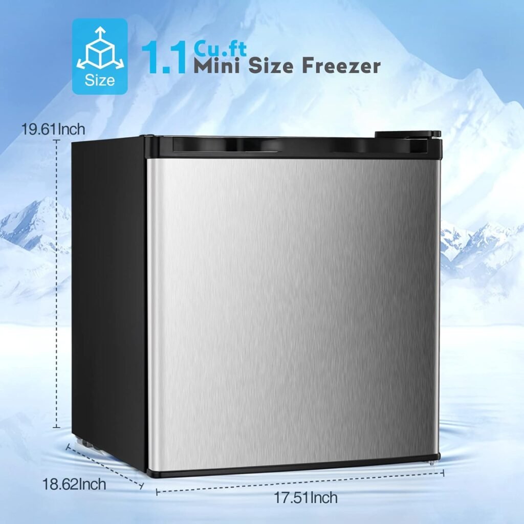 R.W.FLAME Mini Freezer Countertop, 2.1 Cu.Ft Energy Saving Upright Freezer, Small Freezer with Reversible Single Door for Home/Dorms/Apartment/Office (Black)