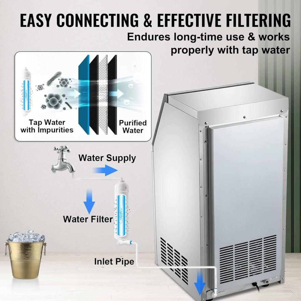 VEVOR Commercial Ice Maker, 90 lbs/24h Under Counter Ice Machine with 22lbs Storage Capacity, 3x8 Ice Cubes Plate, Water Filter  Scoop Included, Commercial Ice Machine 110V for Restaurant Bar Cafe