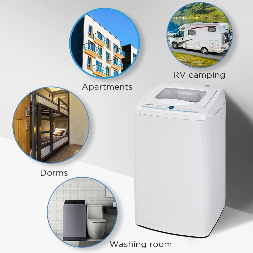 COMFEE’ Portable Washing Machine, 0.9 Cu.ft Compact Washer With LED Display, 5 Wash Cycles, 2 Built-in Rollers, Space Saving Full-Automatic Washer, Ideal for RV/Dorm/Apartment, Ivory White