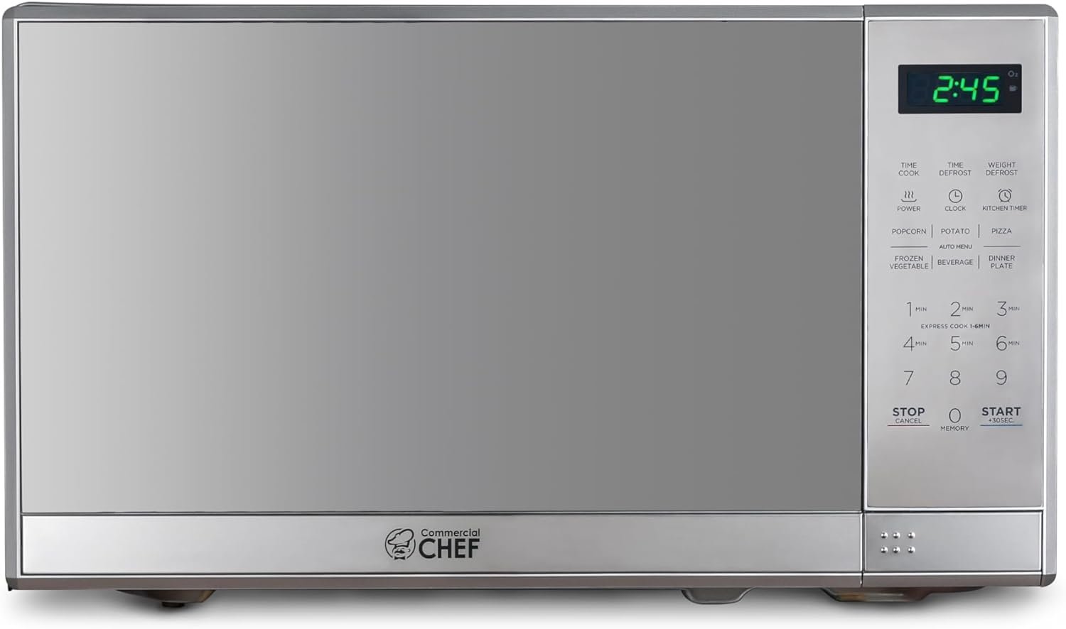 COMMERCIAL CHEF 0.7 Cu Ft Microwave with 10 Power Levels, 700W Microwave with Digital Display, Countertop Microwave with Child Safety Door Lock, Programmable with Push Button, Stainless Steel