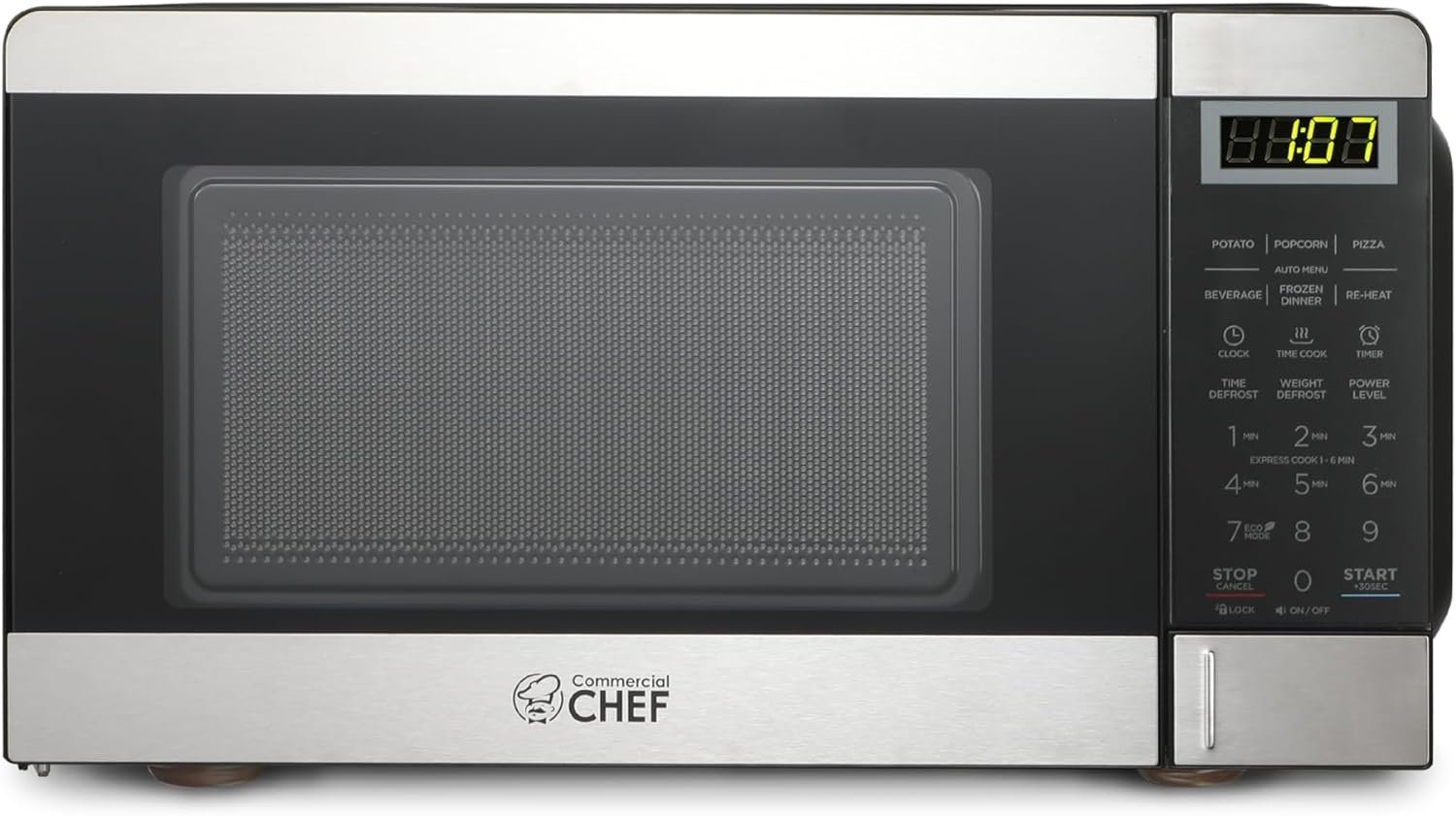 COMMERCIAL CHEF 0.7 Cubic Foot Microwave with 10 Power Levels, Small Microwave with Push Button, 700W Countertop Microwave up to 99 Minute Timer and Digital Display, Stainless Steel