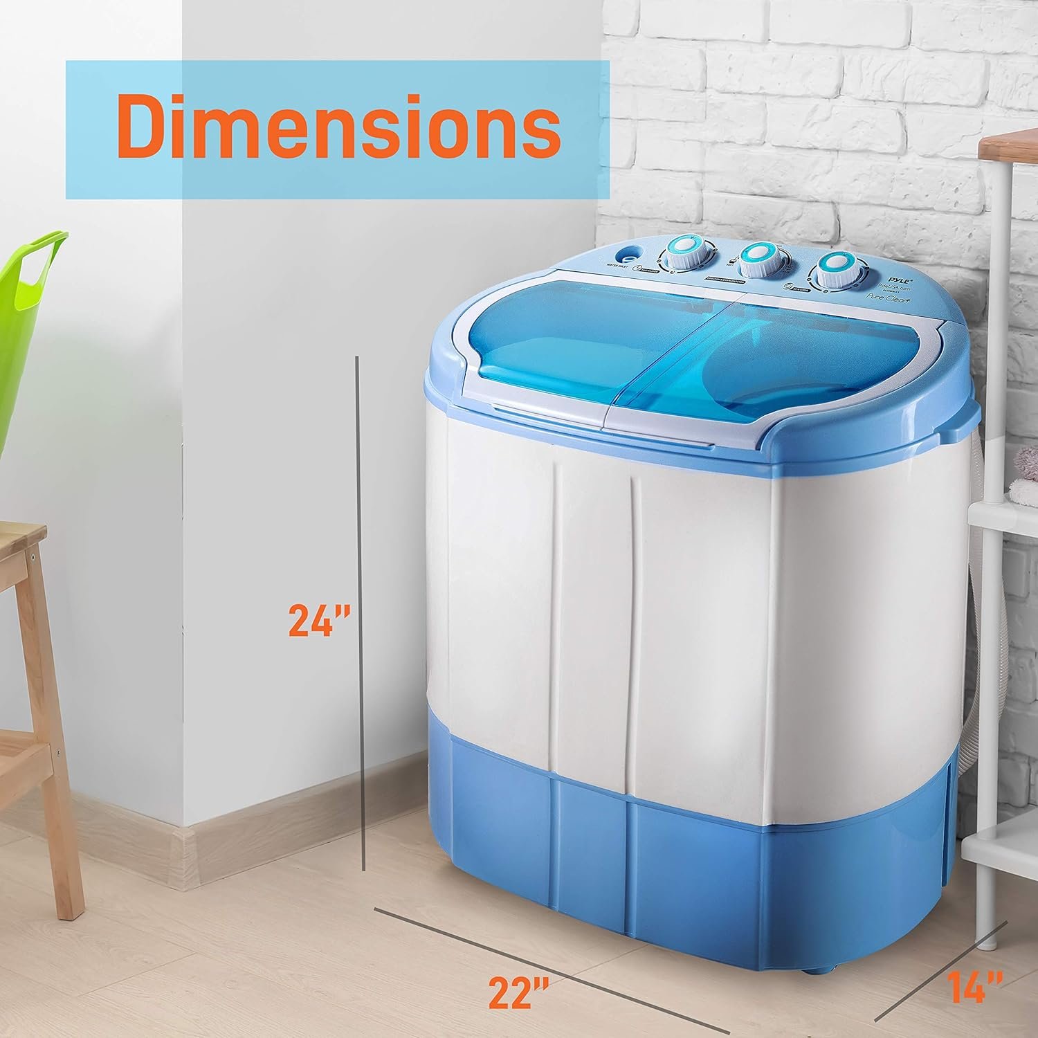 Compact Home Washer  Dryer, 2 in 1 Portable Mini Washing Machine, Twin Tubs, 11lbs. Capacity, 110V, Spin Cycle w/Hose, Translucent Tub Container Window, Ideal for Smaller Laundry Loads